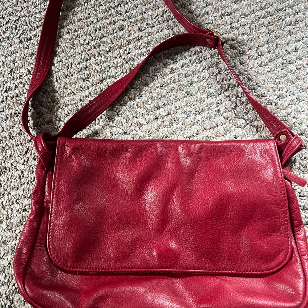 Beggars Pouch leather handmade Elegant Red Leather Shoulder Bag/crossbody